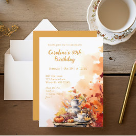 Fall Tea Party Elegant 90:e födelsedag Inbjudningar