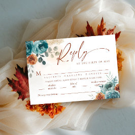 Fall Teal Burnt Orange Boho Meal Bröllop OSA