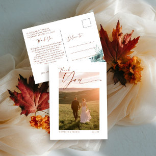 Fall Teal Burnt Orange Bröllop Photo Tack Vykort