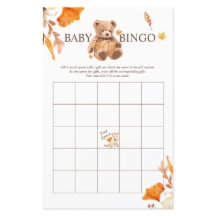 Fall Teddy Bear BINGO Baby Shower Spel Flyer