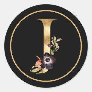 FALL TEMA GULD MONOGRAM J MED BLOMMIGT ARRANGEMANG RUNT KLISTERMÄRKE