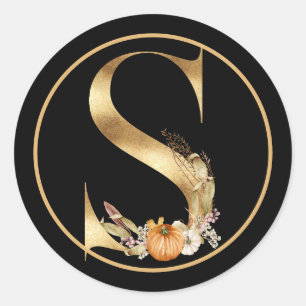 FALL TEMA GULD MONOGRAM S MED PUMPKINER RUNT KLISTERMÄRKE