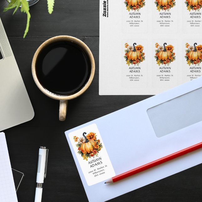 FALL TEMA ORANGE PUMPKIN PÅ ÖSTERN FÄRG ADRESSETIKETT (Skapare uppladdad)