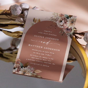 Fall Terracotta Arch Bröllop Boho-Blommigt + QR Inbjudningar