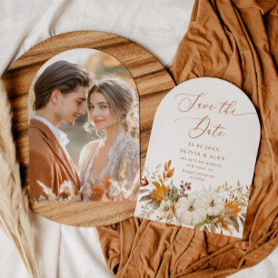 Fall terracotta Arch Modern Photo Save Date Inbjudningar