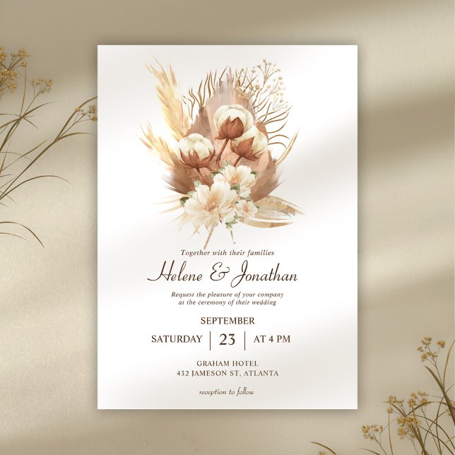 Fall Terracotta Blommigt Boho Bröllop Inbjudningar (Modern Terracotta Floral Boho Wedding Invitation)