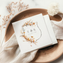 Fall Terracotta Blommigt Vapensköld Monogram Bröll