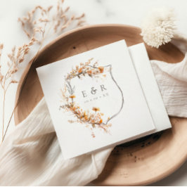 Fall Terracotta Blommigt Vapensköld Monogram Bröll Pappersservett