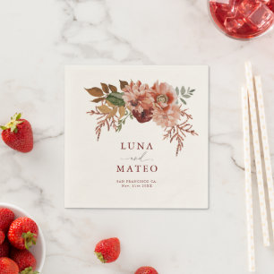 Fall Terracotta och Burgundy Blommigt Bröllop Invi Pappersservett