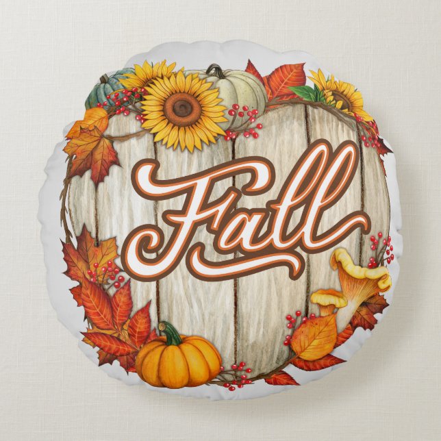 Fall Thanksgiving Autumn Harvest Pumpkin Spice Rol Rund Kudde (Framsidan)