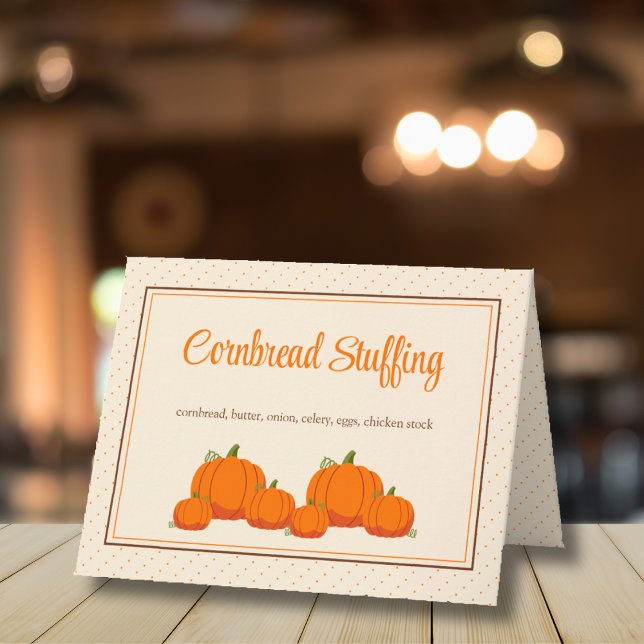 Fall Thanksgiving Buffet Food Label Märkre Cards Inbjudan (Foldover editable buffet food label)