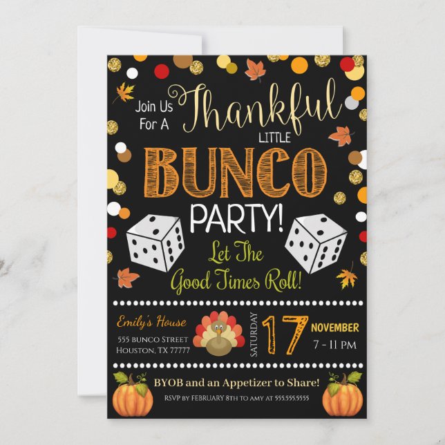 Fall Thanksgiving Bunco Party-inbjudan Inbjudningar (Framsida)