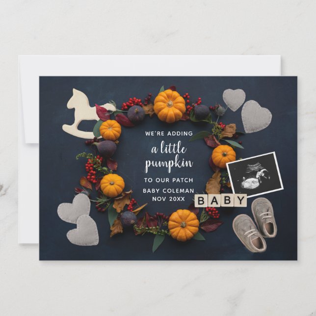 Fall Thanksgiving Pumpkin Gravid Reveal Baby Meddelande (Framsida)