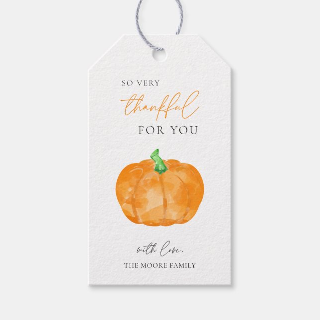 Fall Thanksgiving Pumpkin så tacksamma Märkre Presentetikett (Framsidan)