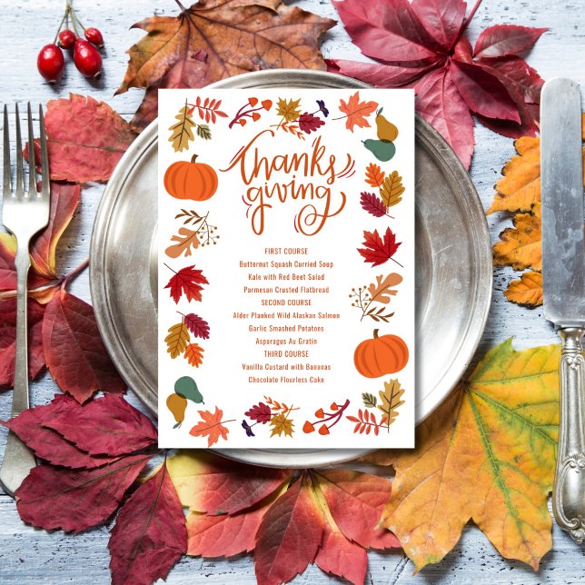 Fall Thanksgiving Utskrivbar Meny (Skapare uppladdad)