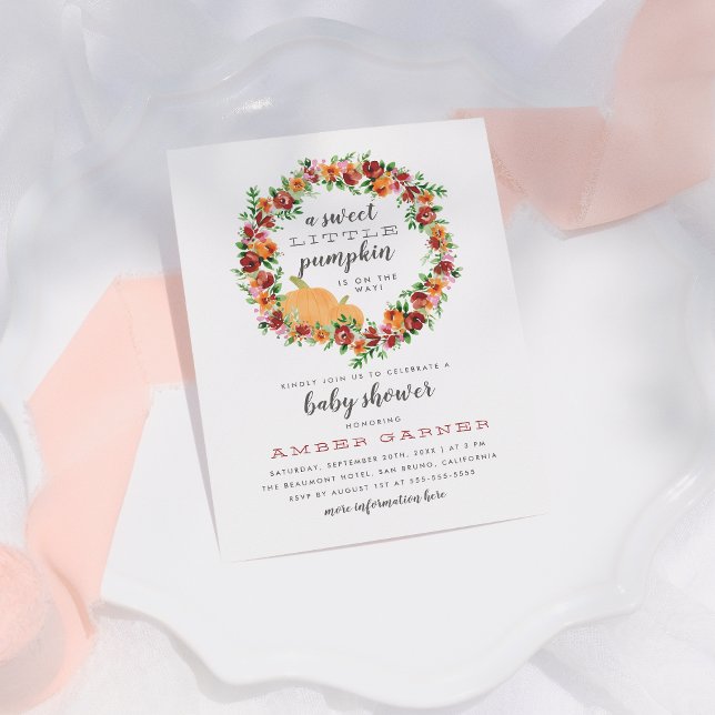 Fall Theckes Sweet Little Pumpkin Baby Shower Inbjudan Vykort (Skapare uppladdad)