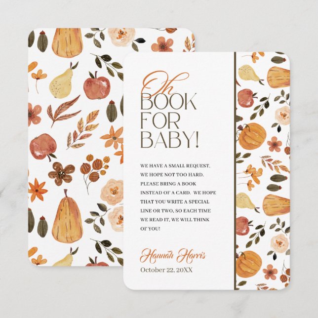 Fall Theme Baby Shower Book Enclosure Card Inbjudningar (Fram/baksida)