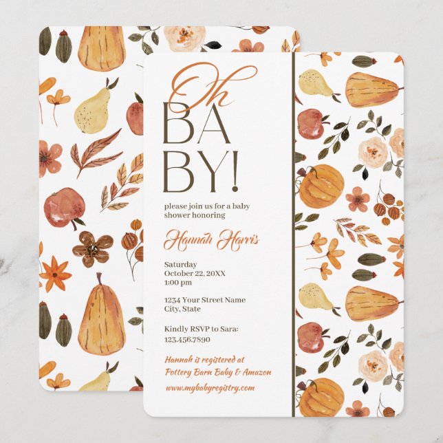 Fall Theme Baby Shower Invitation Inbjudningar (Fram/baksida)
