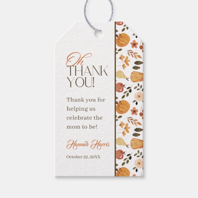 Fall Theme Baby Shower Thank You  Presentetikett (Framsidan)