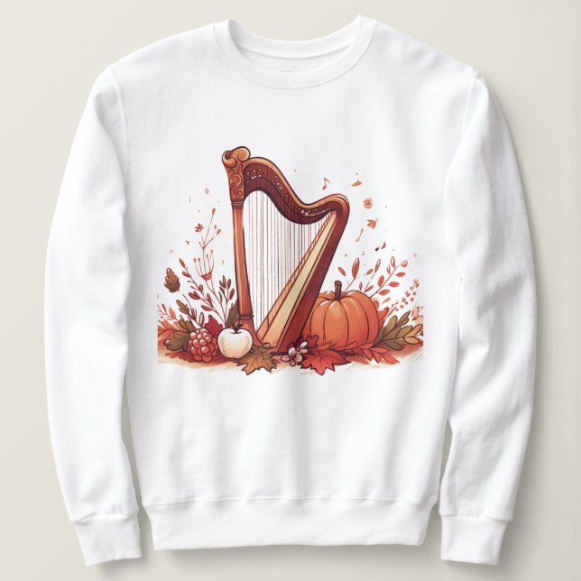 Fall Theme Harp Pumpkin Sweatshirt T Shirt (Design framsida)