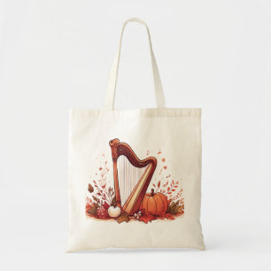 Fall Theme Harp Pumpkin Tote Bag Tygkasse