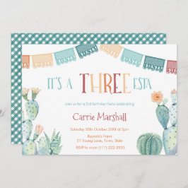 Fall Three ESTA Girl 3rd Birthday Party Fiesta Inbjudningar