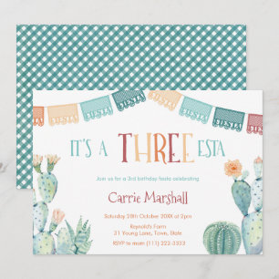 Fall Three ESTA Girl 3rd Birthday Party Fiesta Inbjudningar