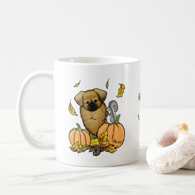 Fall Tibetansk spanjor (Brown) Hund Pumpkins Cute Kaffemugg (Med munk)
