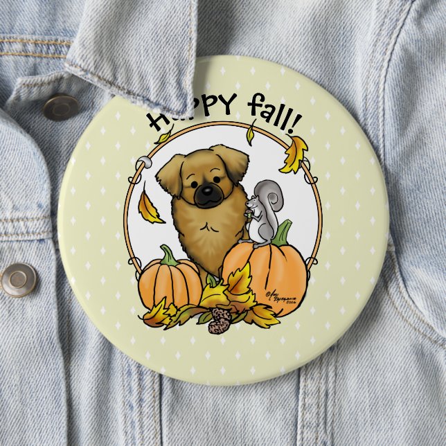 Fall Tibetansk spanjor (Brown) Hund Pumpkins Cute Knapp (In Situ)