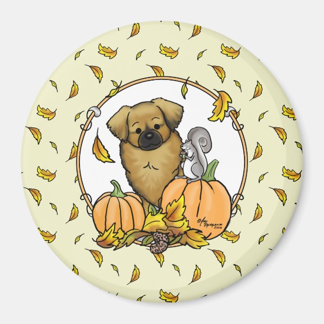 Fall Tibetansk spanjor (Brown) Hund Pumpkins Cute Magnet (Framsidan)