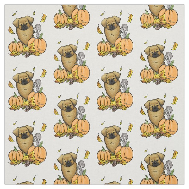 Fall Tibetansk spanjor (Brown) Hund Pumpkins Cute Tyg (Provkarta)