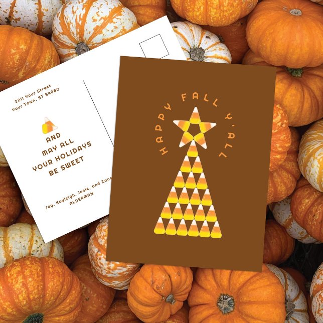 Fall till jul postkort Brun – Candy Corn Träd Vykort (Skapare uppladdad)