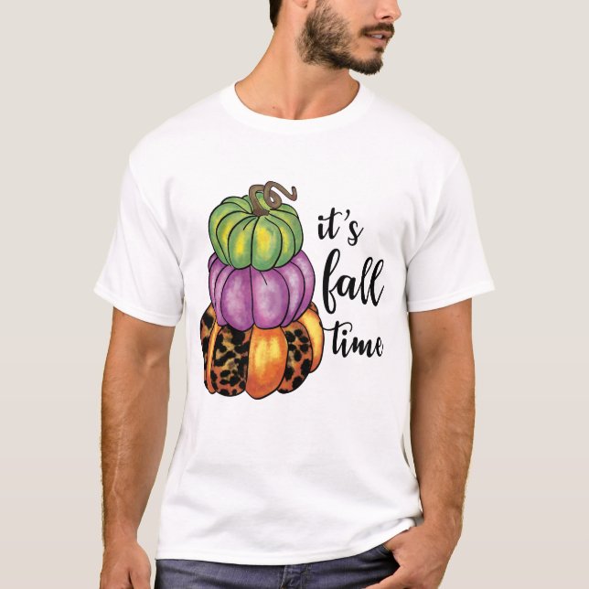 Fall Time Quote Colorful Pumpkins Crafty T Shirt (Framsida)