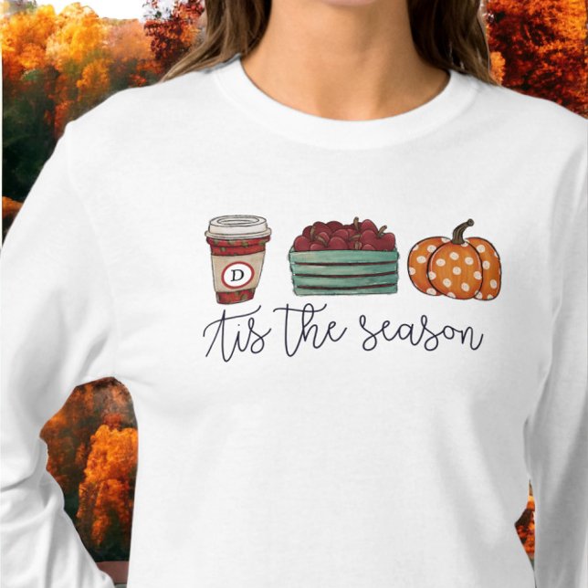 Fall Tis: säsong Coffee Apples Pumpkin Monogram T Shirt (Skapare uppladdad)