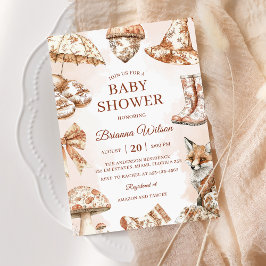 Fall Toile de Jouy Woodland Theme Baby Shower Inbjudningar