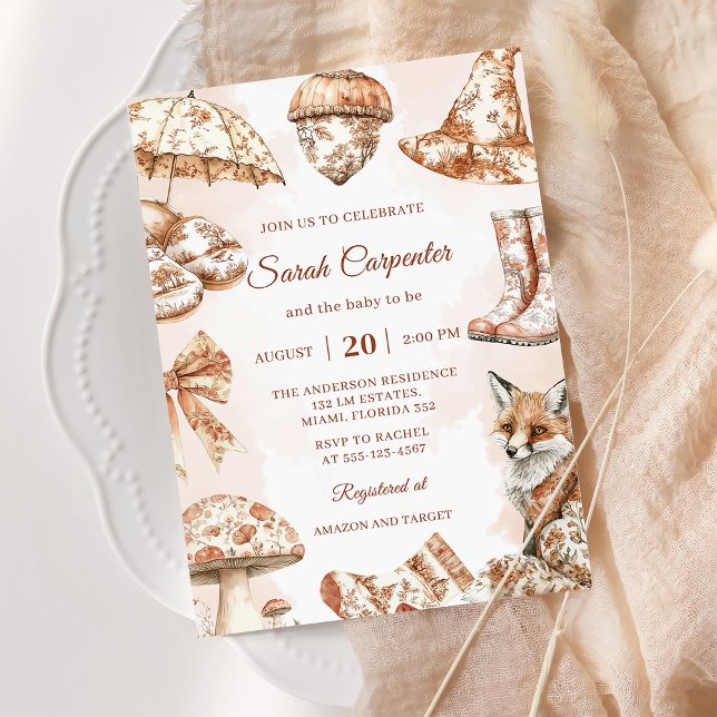 Fall Toile De Jouy Woodland Theme Baby Shower  Inbjudningar (Skapare uppladdad)