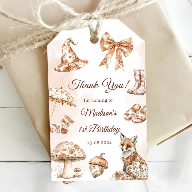 Fall Toile De Jouy Woodland Theme Birthday Party  Presentetikett (Skapare uppladdad)
