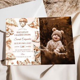 Fall Toile de Jouy Woodland Theme Birthday Photo Inbjudningar