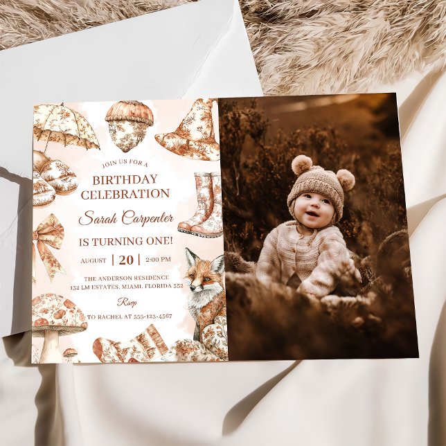 Fall Toile de Jouy Woodland Theme Birthday Photo Inbjudningar (Skapare uppladdad)