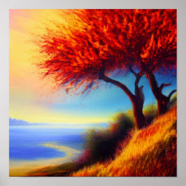 Fall Träd Along a Väg Poster