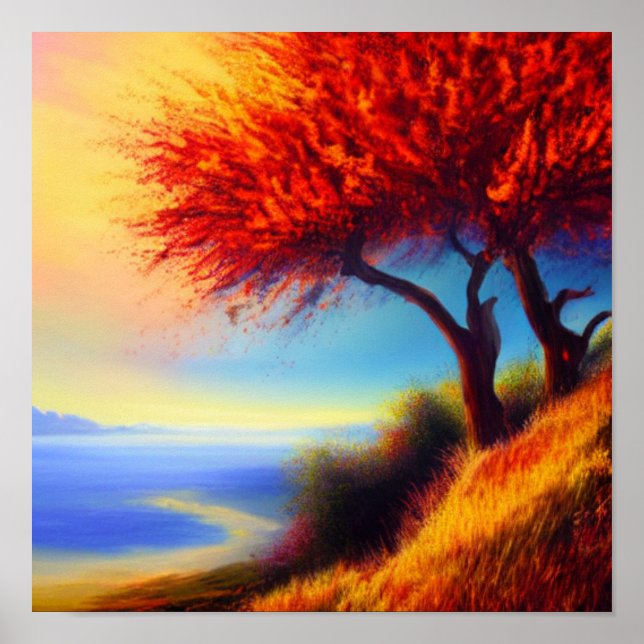 Fall Träd Along a Väg Poster (Framsidan)