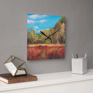 Fall Träd Blå himmel Art Fyrkantig Klocka