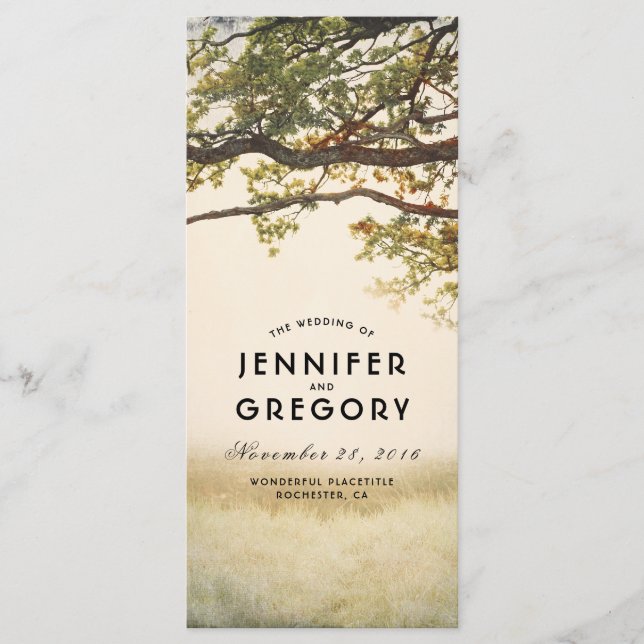 Fall Träd Grenar Rustiska Bröllopsprogram Program (Framsida)