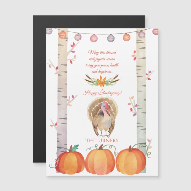 Fall Träd Pumpkins Turkey Happy thanksgiving Magnetisk Inbjudningskort (Fram/baksida)