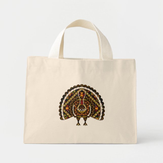 Fall Turkey Tote Bag Mini Tygkasse (Framsidan)