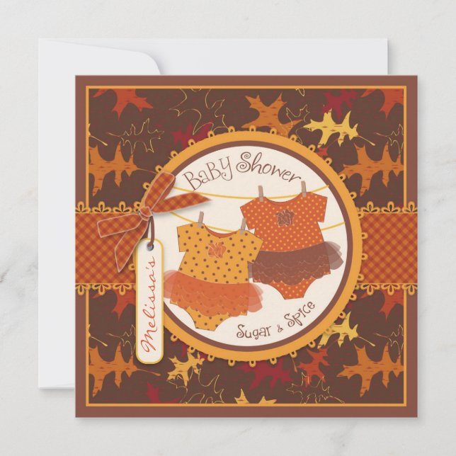 Fall Tutus & Höst löv Twin Girls Babykläder Inbjudningar (Framsida)