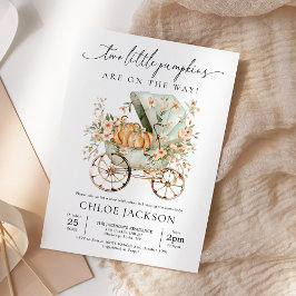 Fall Two Little Pumpkin Autumn Twillingars Baby Sh Inbjudningar