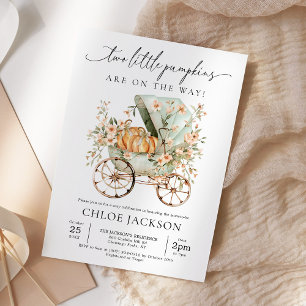 Fall Two Little Pumpkin Autumn Twillingars Baby Sh Inbjudningar