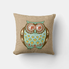 Fall Uggla på Faux Burlap Pillow Kudde
