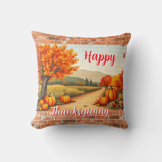 Fall vacker modern Happy thanksgiving Kudde (Framsida)